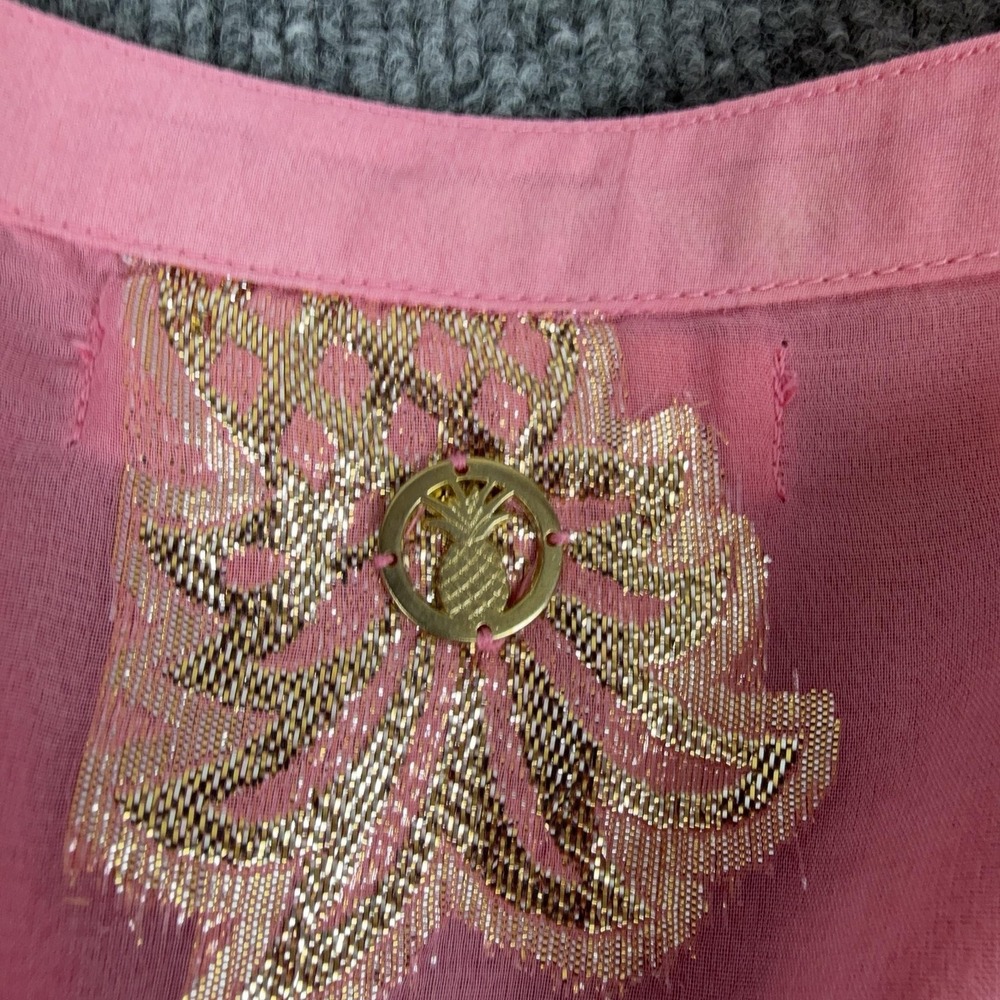Simply Southern Dress Womens Medium Pink Pineapple Foil 3/4 Bell Sleeve Boho - Picture 10 of 11